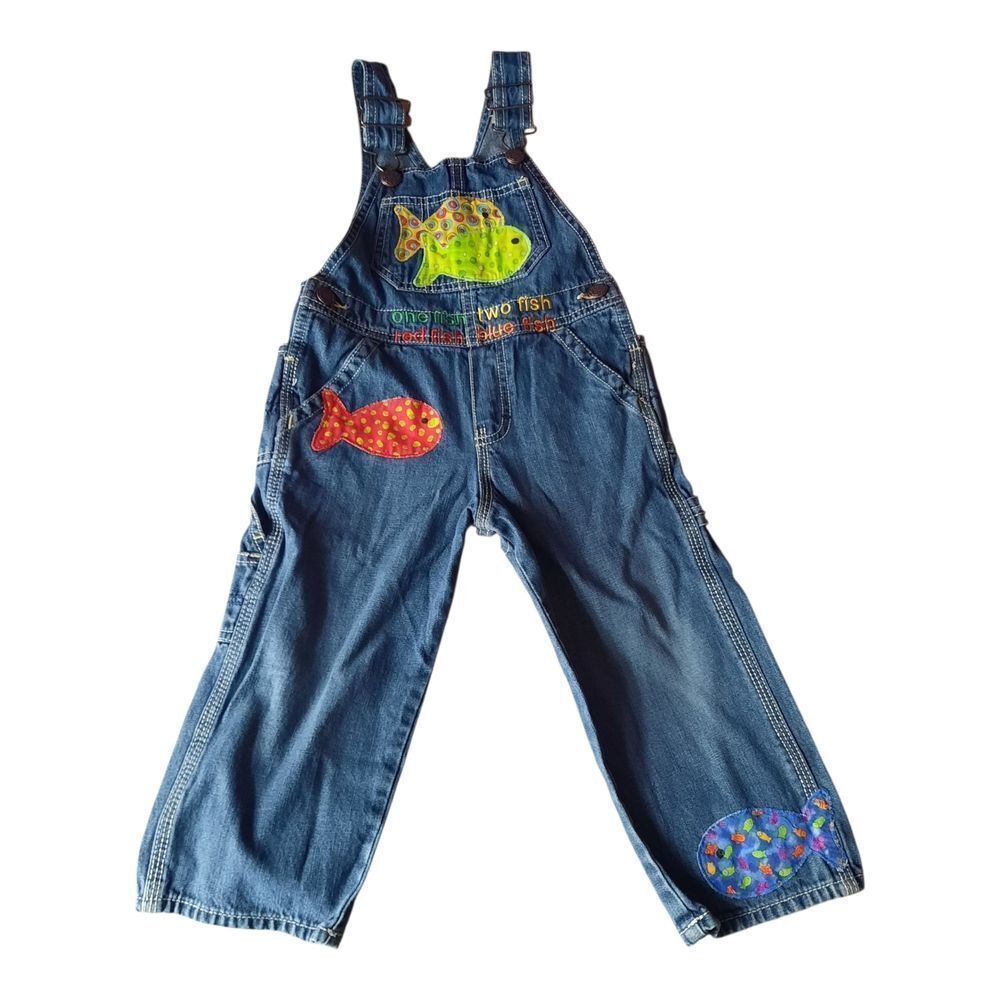 Kids Denim Overalls with Fish Embroidery